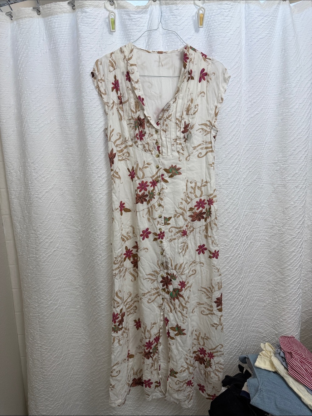 Free People Cream Maxi Dress with Pink Floral Print